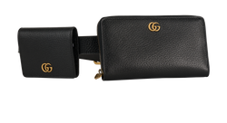 GG Double Belt Bag, Leather, Black, MII, DB/B, 2*